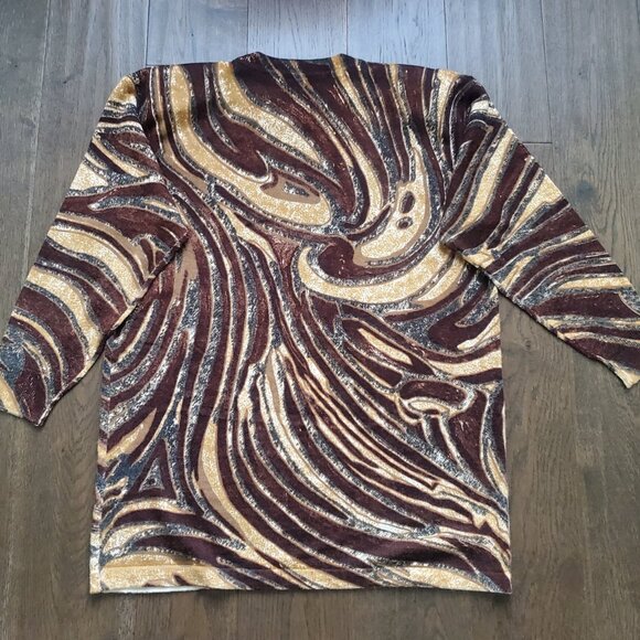 FANTASIA Vintage Womens Brown Wool Sweater Psychedelic Swirls Shoulder Pads 90s - Picture 6 of 6